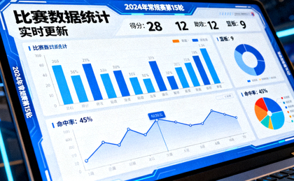 体育数据分析场景，屏幕显示比赛统计图表与数据指标